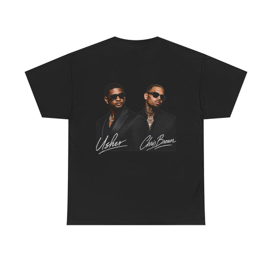 A Chris Brown Usher Raymond Concert RB Portrait Graphic Tee | Retro Double-Image Music Silhouette