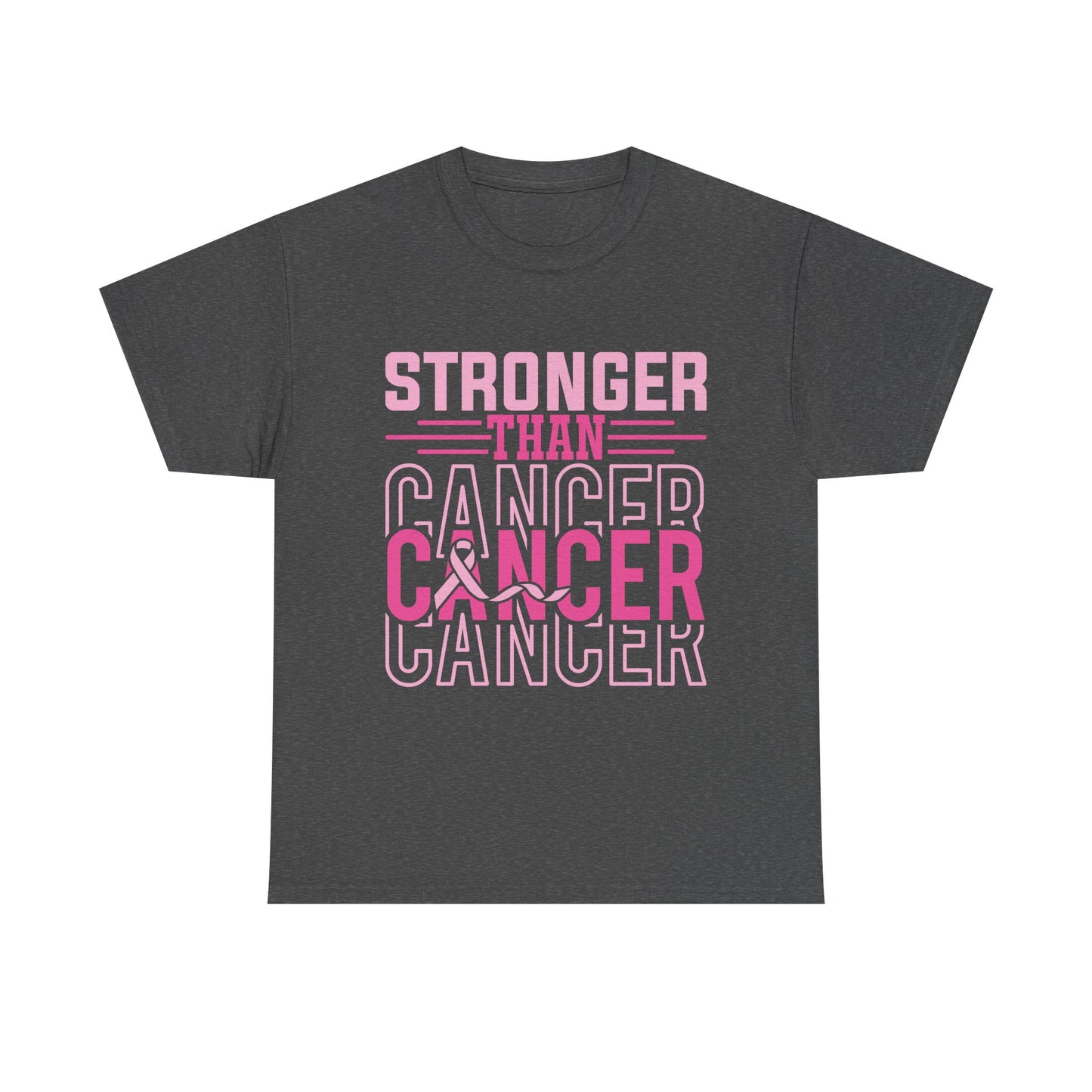 Unisex Heavy Cotton Tee with 'Stronger Than Cancer' Print, Inspirational Tee, Gift for Breadt Cancer Awareness, Support Shirt, Comfort Fit Tee