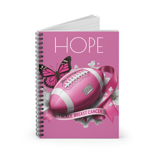 Pink Football Hope Notebook - Tackle Breast Cancer, Inspirational Journal, Gift for Awareness Month, Supportive Stationery, Butterfly Design