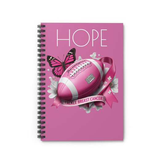 Pink Football Hope Notebook - Tackle Breast Cancer, Inspirational Journal, Gift for Awareness Month, Supportive Stationery, Butterfly Design