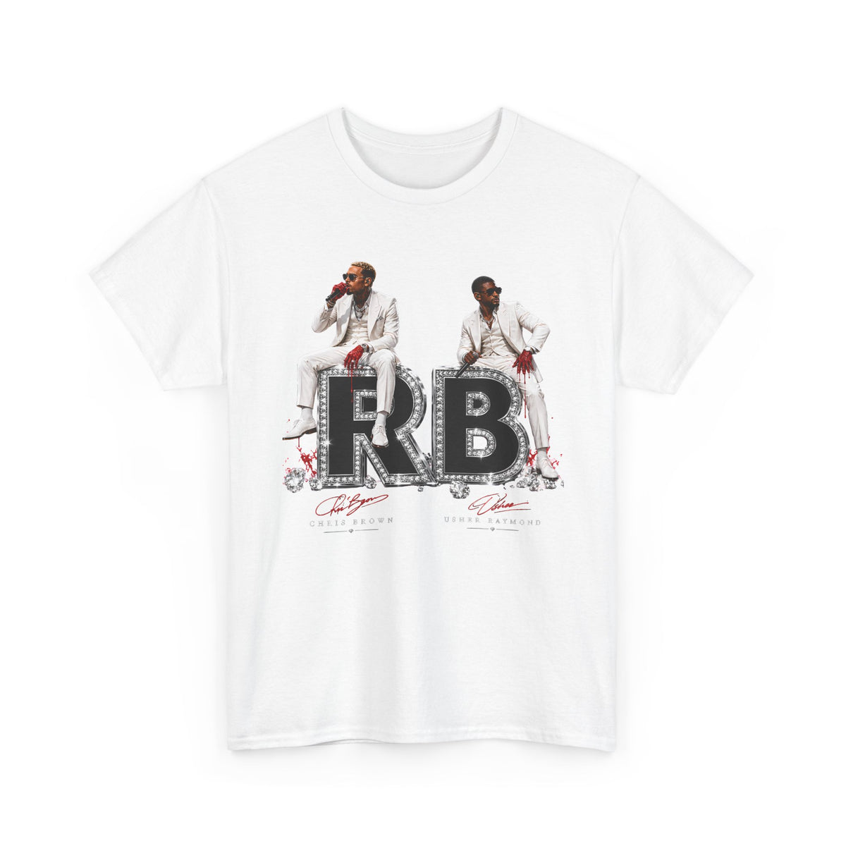 Usher Raymond Chris Brown RB Duo Graphic Tee | Black Rhinestone Lettering, Male Singers Illustration