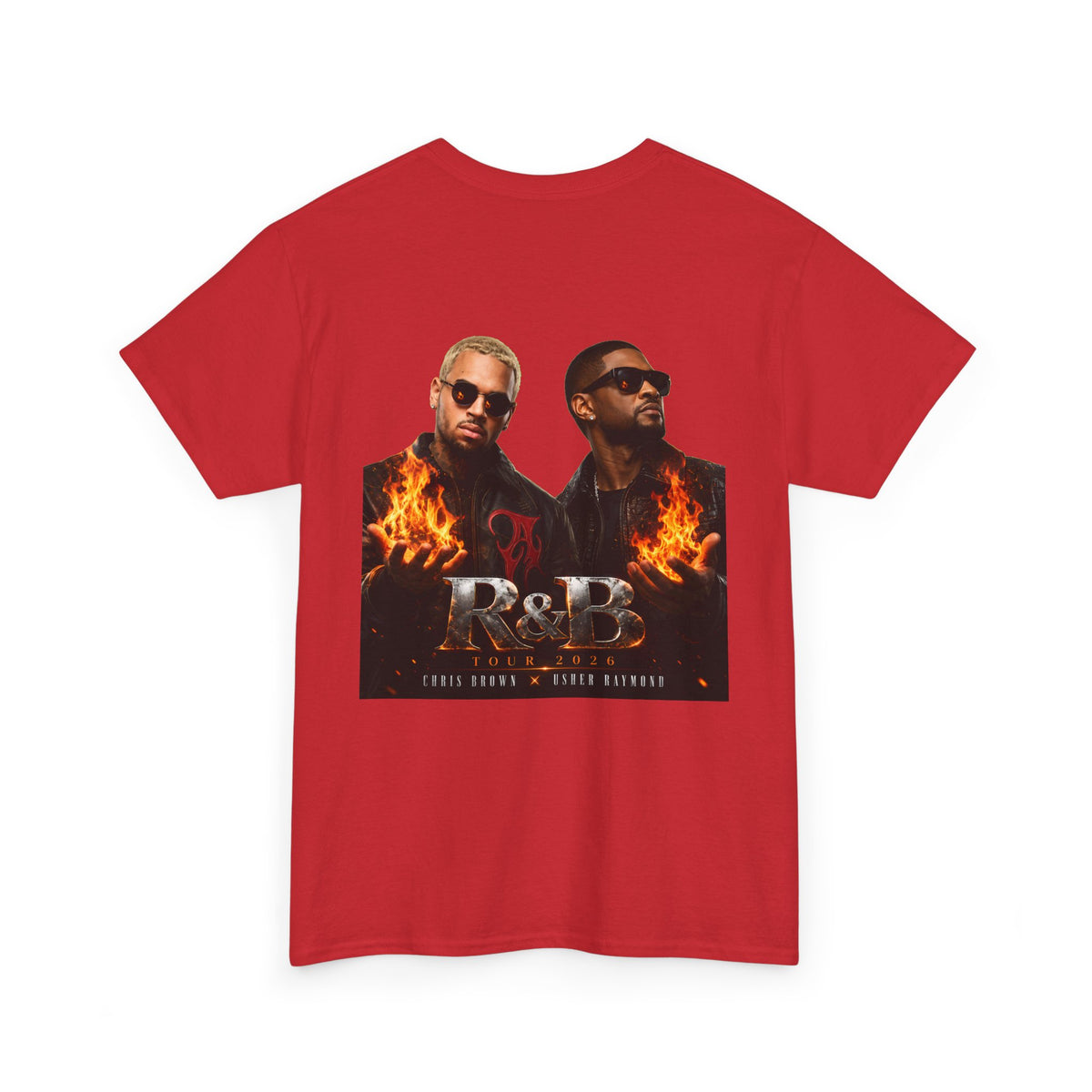 Chris Brown Usher Raymond Concert RB Portrait Graphic Tee | Retro Double-Image Music Silhouette