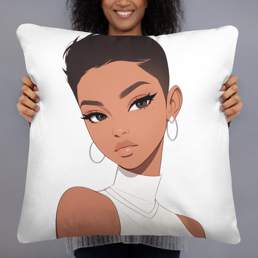 Trendy Pixie Cut & White Basic Pillow