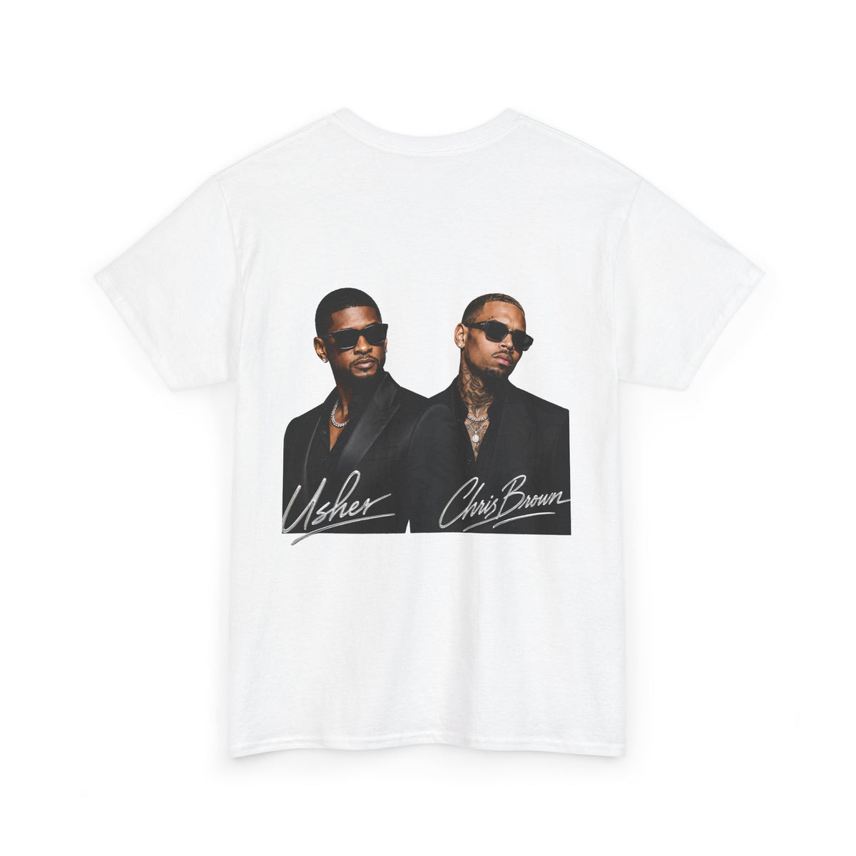 A Chris Brown Usher Raymond Concert RB Portrait Graphic Tee | Retro Double-Image Music Silhouette