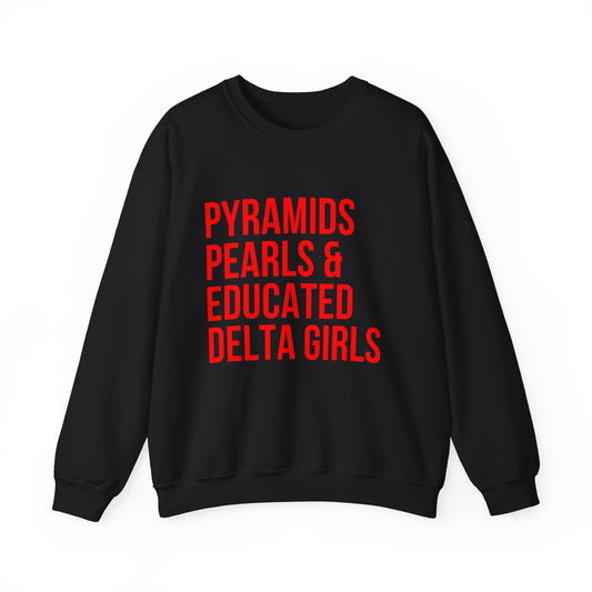 Crimson text Pyramids Pearls Unisex Sweatshirt, Delta Girls Crewneck Jumper, College Student Gift, Trendy Pullover, Egypt Lover Shirt