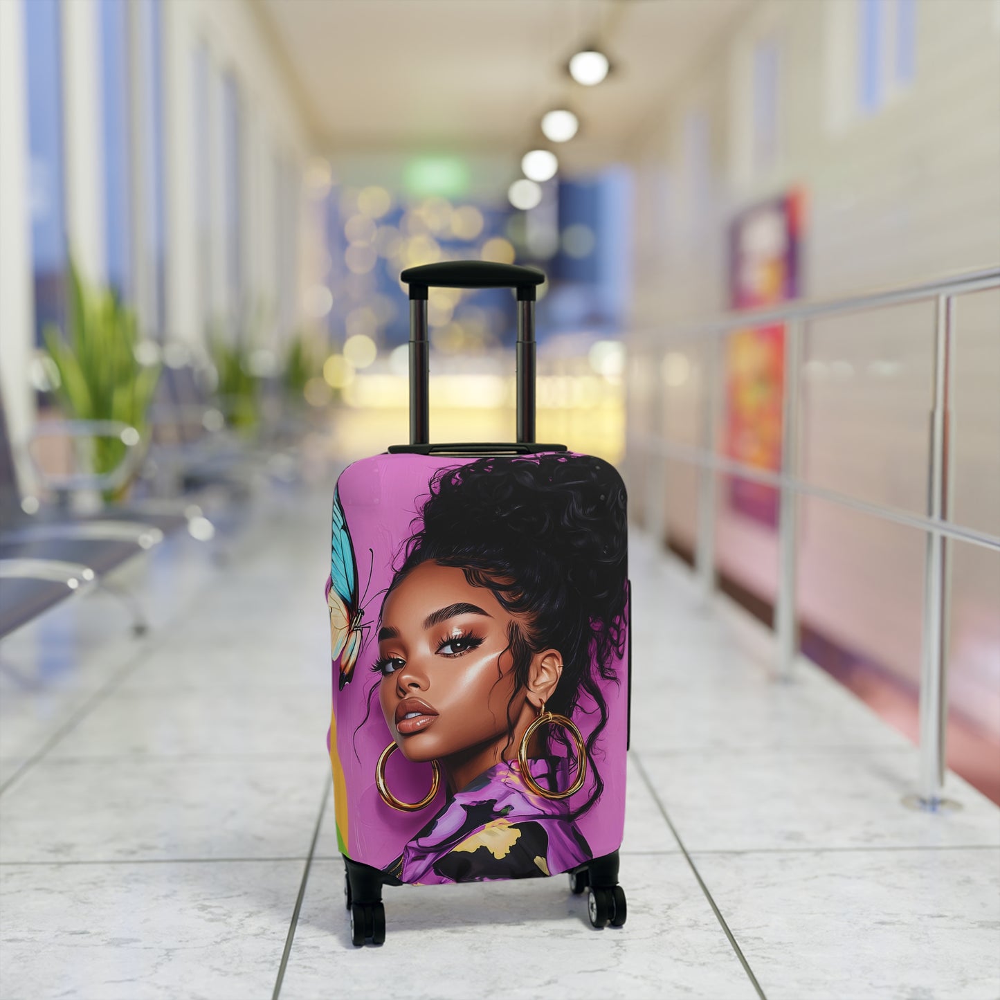 Purple Butterfly Melanin Queen Luggage Cover, Travel Suitcase Protector, African American Travel Accessories, Black Girl Magic Protective