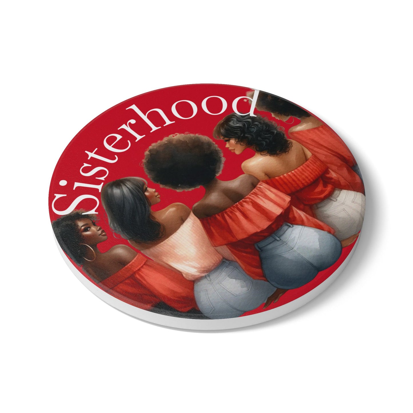 Sisterhood Ceramic Coaster Set for , Red Feminine Drink Coasters, Friendship Gift, Women's Empowerment, Lady Boss Table Decor, Sorority
