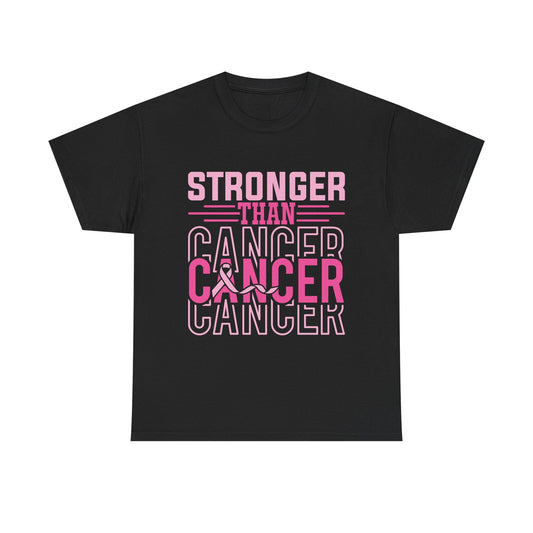 Unisex Heavy Cotton Tee with 'Stronger Than Cancer' Print, Inspirational Tee, Gift for Breadt Cancer Awareness, Support Shirt, Comfort Fit Tee