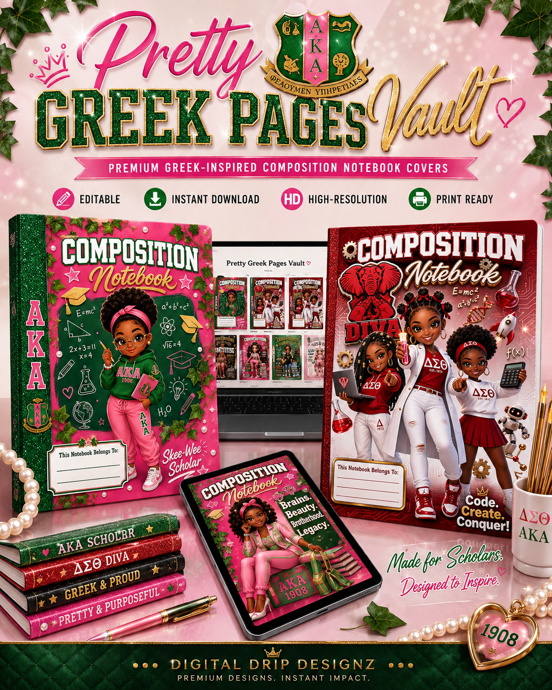 The Luxe Legacy Greek Org Inspired Composition Notebook Cover Vault