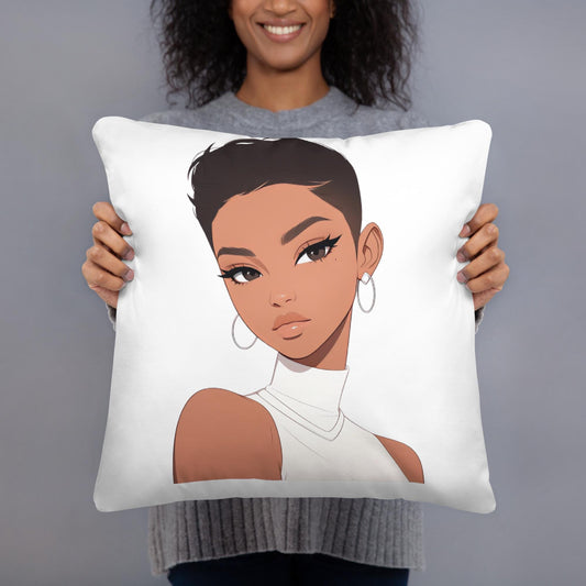 Trendy Pixie Cut & White Basic Pillow