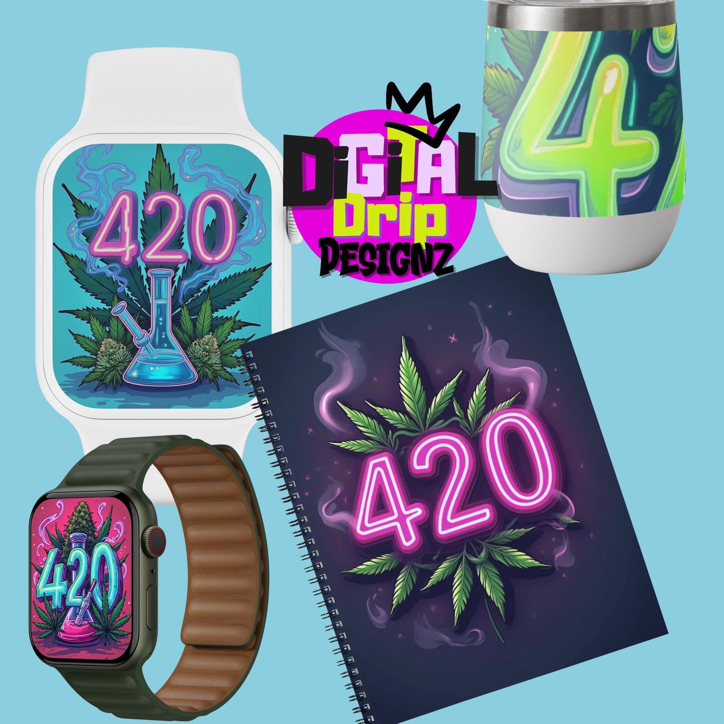 50+ 420 Friendly PNG Bundle | Neon Cannabis Clipart | Leaves, Weed, Smoke & Edgy Aesthetic | Digital Download for Sublimation, Stickers,