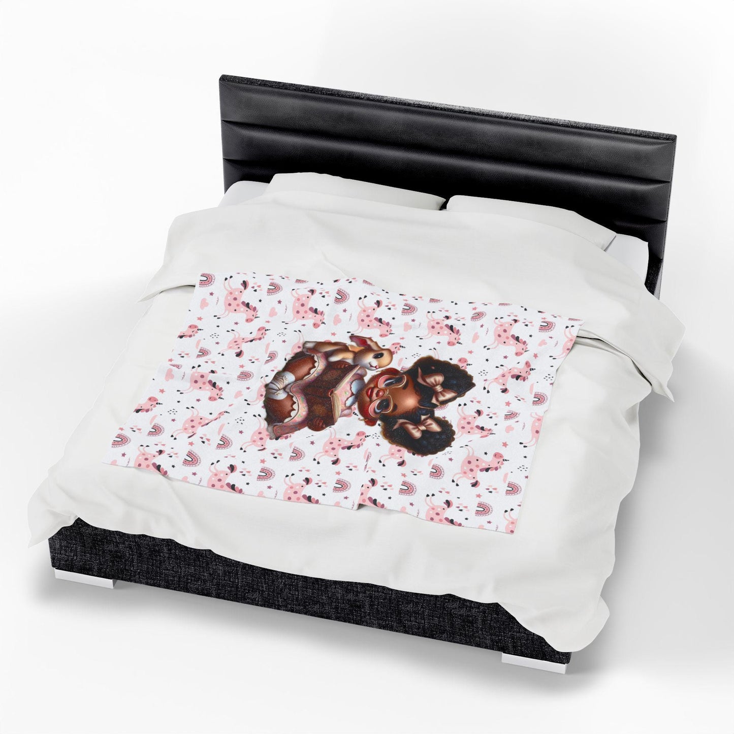 Cozy Illustrated Velveteen Plush Blanket for Kids, Cute Nursery Decor, Reading Blanket, Gift for Baby Showers, Kids' Room