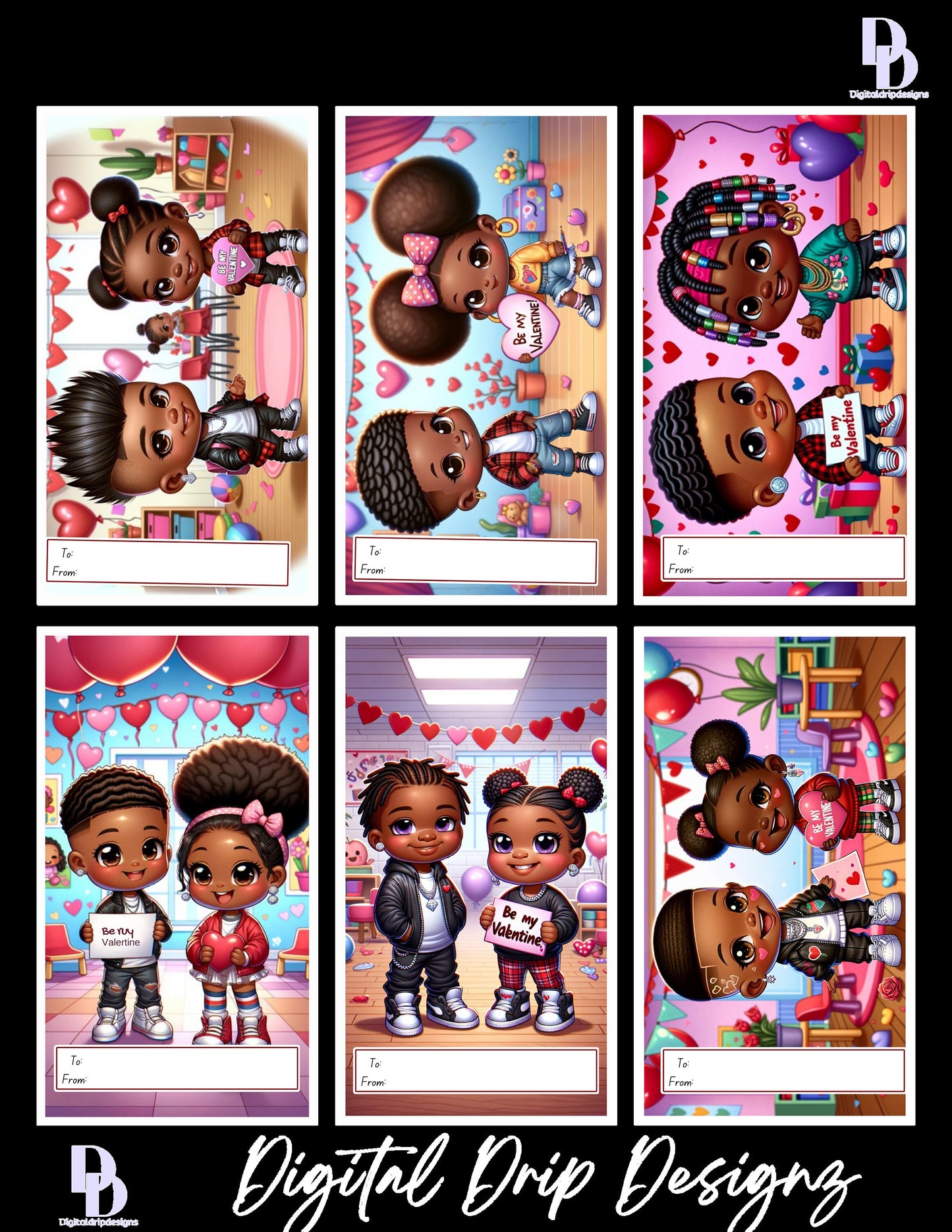 Be My Valentine’s? Pre-k Valentine Day!| Chibi Love in the Nursery. Cards|DFY| Culture Cards| African American Love