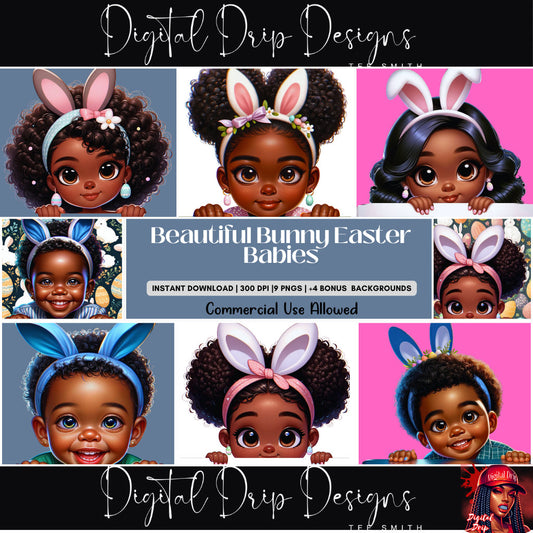 Beautiful Easter Bunny Babies- Melanin African American| dolls |sublimation| journals |stickers| GoodNotes| Ai Art| Easter Baskets,T shirts