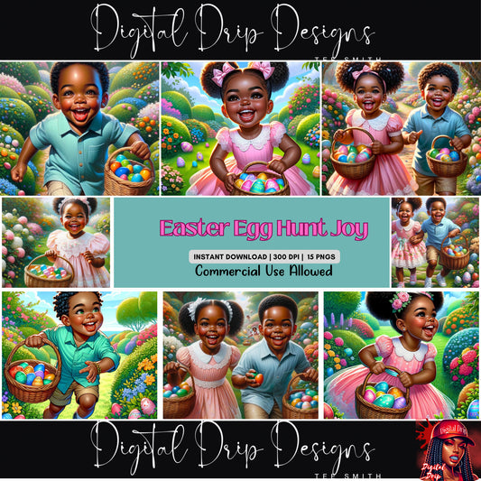 Hoppy Easter Egg Hunt Joy African American| dolls |sublimation| journals |stickers| GoodNotes| Ai Art| Easter Baskets,T shirts