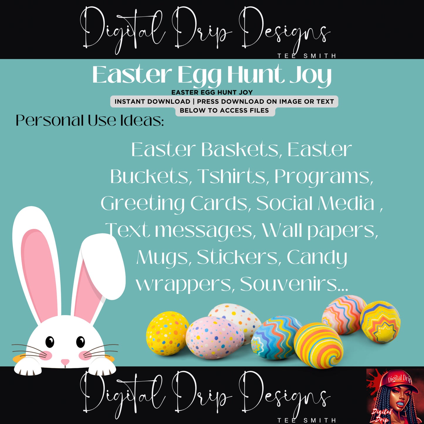 Hoppy Easter Egg Hunt Joy African American| dolls |sublimation| journals |stickers| GoodNotes| Ai Art| Easter Baskets,T shirts