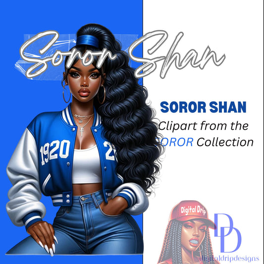 Soror SHAN African American “Sorority Special: ZPB Zeta Themed Chibi Doll, Versatile Zeta Phi Beta Digital Download, PNG Clipart