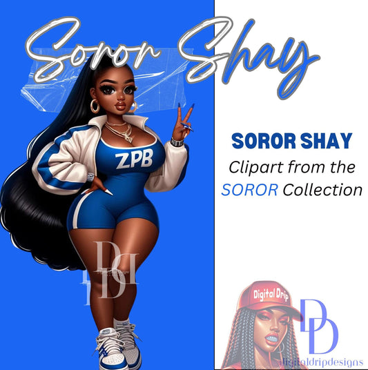 Soror SHAY African American “Sorority Special: ZPB Zeta Themed Chibi Doll, Versatile Zeta Phi Beta Digital Download, PNG Clipart