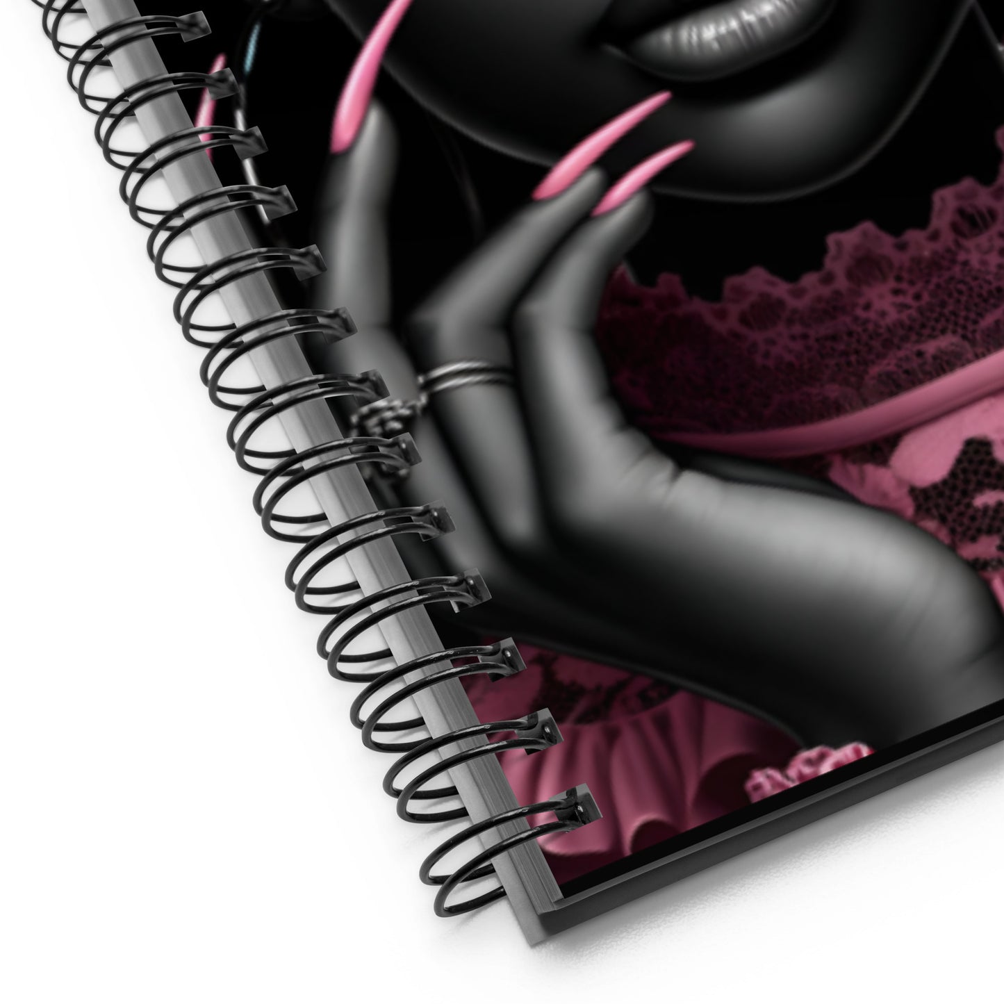 Black Bald Beauty in Pink Spiral notebook