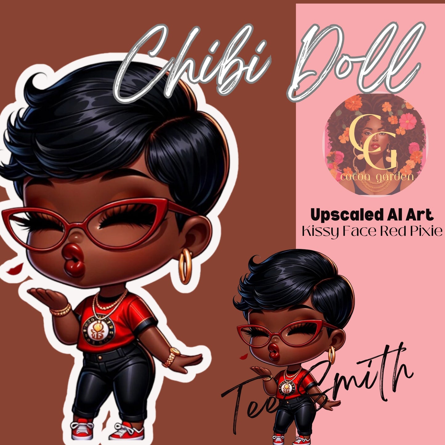 Kissy Face African American Trendy Chibi doll |sublimation| journals |stickers| GoodNotes| Ai Art