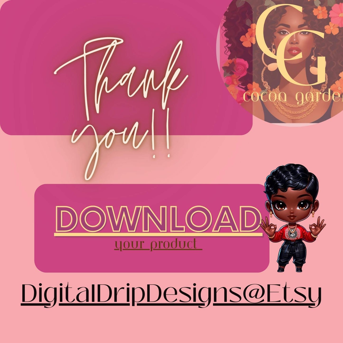 Everything is Ok! Red Pixie Cut Clipart Culture-inspired African American Chibi Doll PNGs | Perfect for GoodNotes, iPhone, Sublimation+More!