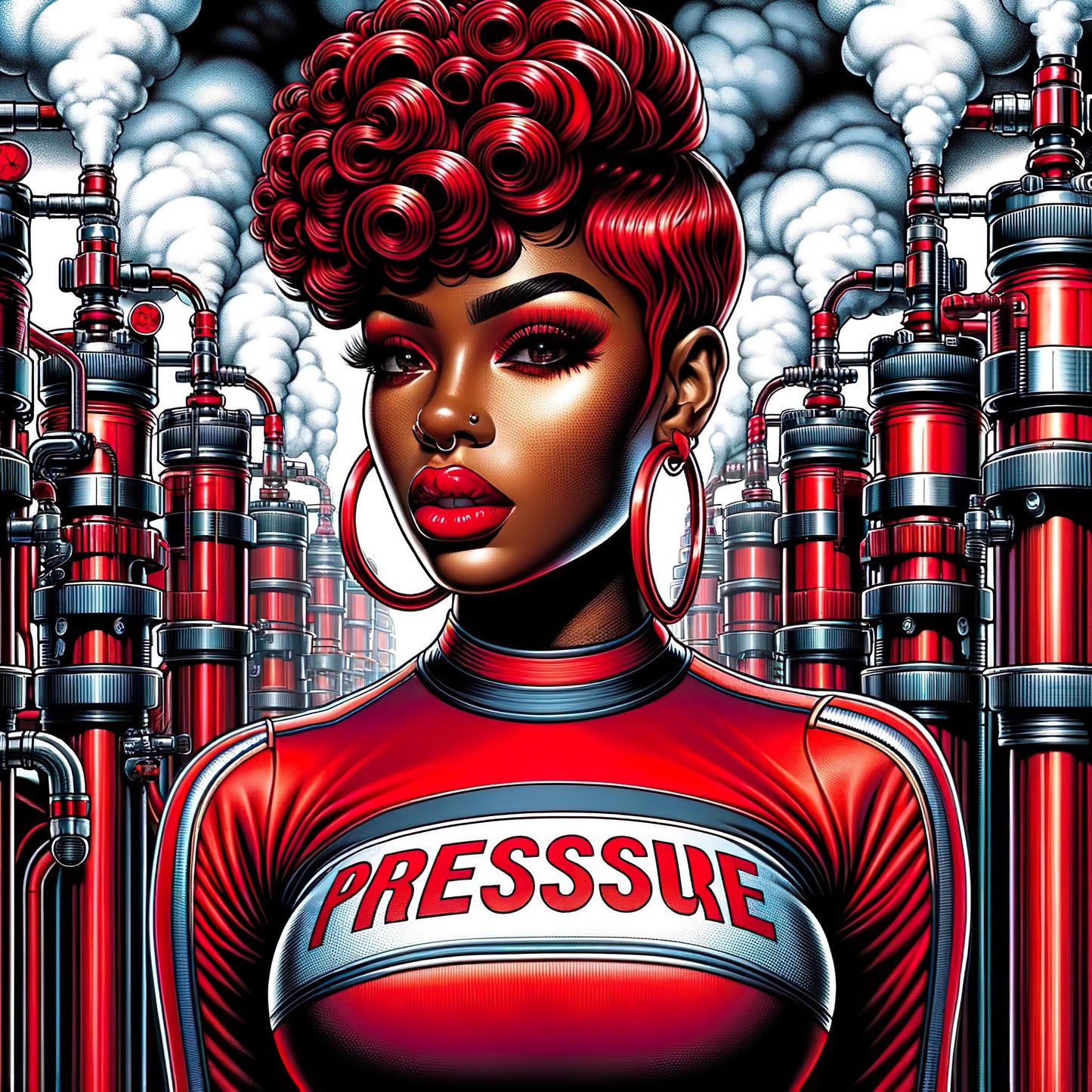 Digital Art: PRESSURE E MODEL E Stunning Black Women in Red for Screensavers & More. Vibrant Power Perfect for Stickers, Journals Wallpapers