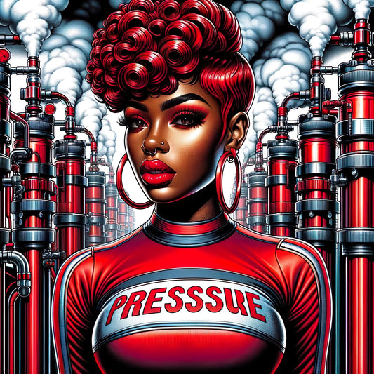 Digital Art: PRESSURE E MODEL E Stunning Black Women in Red for Screensavers & More. Vibrant Power Perfect for Stickers, Journals Wallpapers