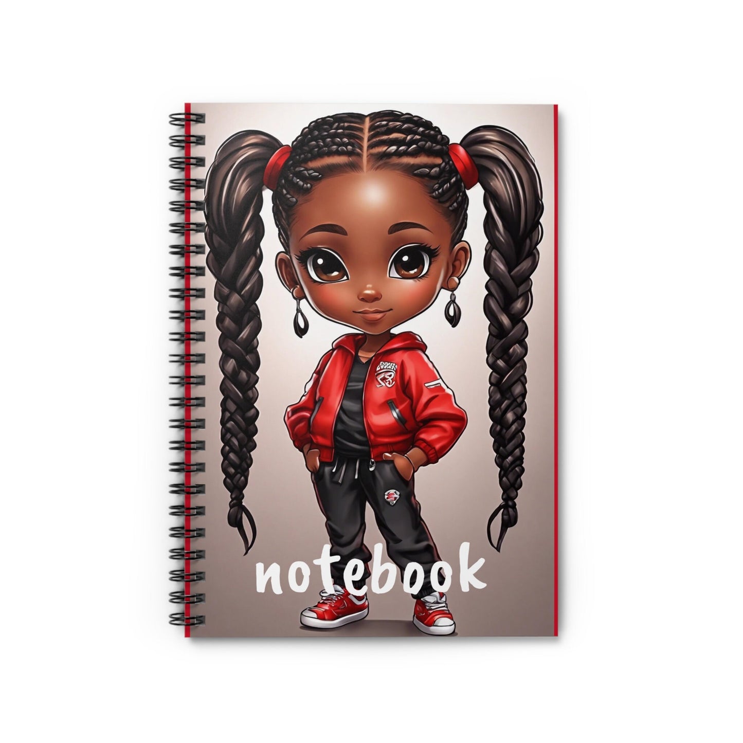 Notebook: 2 Braid Tweenage African American| Blasian Inspired | Red Oriental Expressions Journal/ Spiral Notebook - Ruled Line