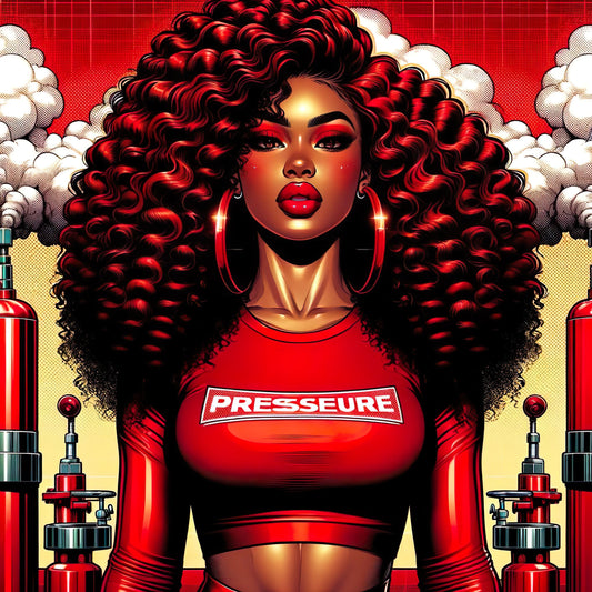 Digital Art: PRESSURE C MODEL C Stunning Black Women in Red for Screensavers & More. Vibrant Power Perfect for Stickers, Journals Wallpapers