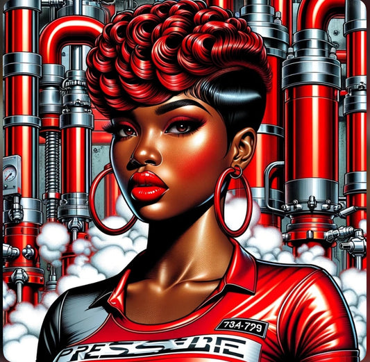 Digital Art: PRESSURE D MODEL D Stunning Black Women in Red for Screensavers & More. Vibrant Power Perfect for Stickers, Journals Wallpapers