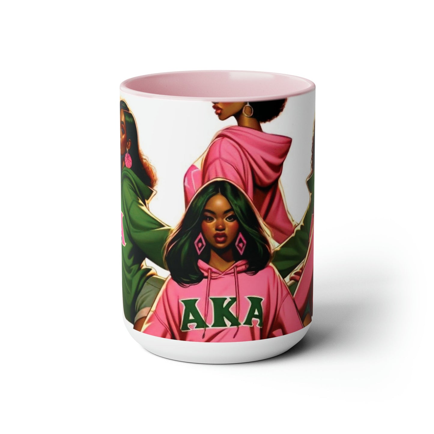 Pink & Green Sisters Two-Tone Coffee Mugs, 15oz